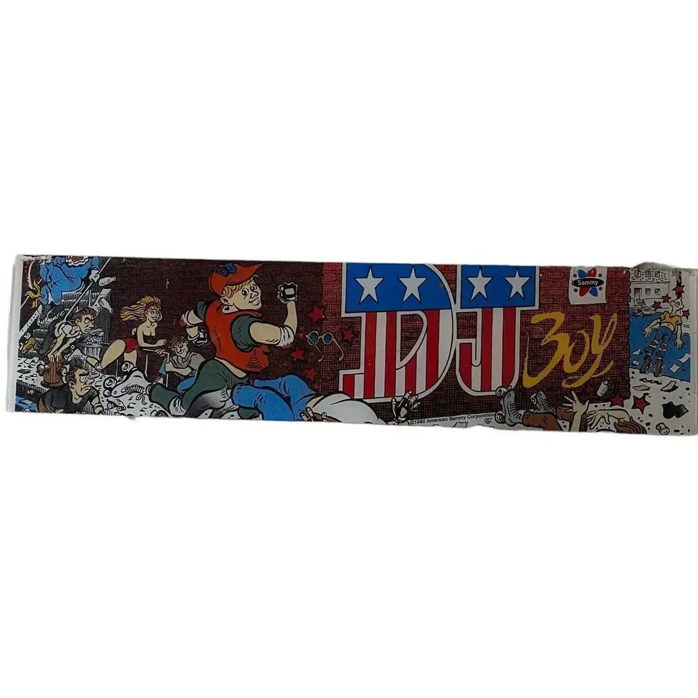 Vintage DJ BOY Arcade Game PlexiGlass Display Sign Front 1990 RARE Cabinet ART